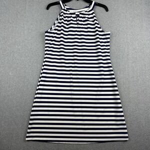 Jude Connally Dress Womens Medium Blue White Stripe Halter Shift Sundress USA